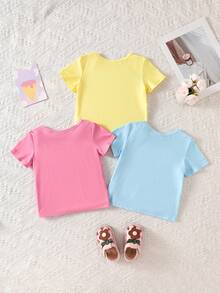 HELLO KITTY AND FRIENDS | SHEIN 女嬰可愛短袖蝴蝶結卡通印花圓領寬鬆上衣3件套，適合外出、購物、日常穿著，春夏季適用 - 彩色 - 查看 3
