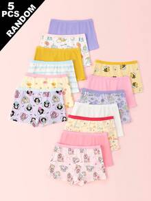 [5 piezas Enviadas al azar]Ropa interior multicolor con estampado de dibujos animados de poni, conejo y elefante para niña - Multicolor - Ver 2