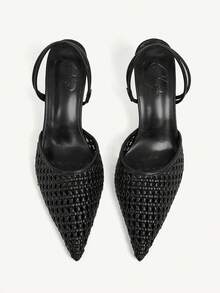 CUCCOO CHICEST Women's Black Woven Hollow Pointed Toe Mule High Heels, Gentle Commute And Date Style - Black - View 3