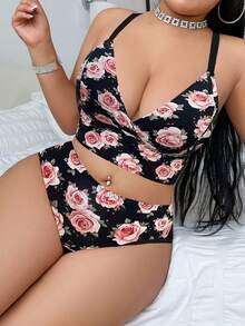 SHEIN 2件裝蕾絲拼接豹紋大尺碼無鋼圈內衣 - 彩色 - 查看 4
