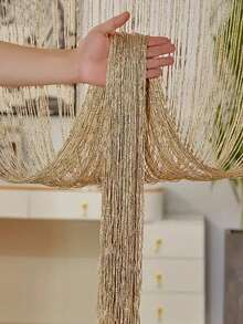 1件金色串珠門簾 亮面半透明隔間簾 39x79英吋 聖誕婚禮居家派對裝飾背景 適用臥室客廳 成人用 - 香檳色 - 查看 2