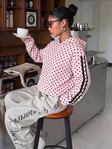Muchica Sweatshirt Minimalis Kasual Motif Polkadot Merah Muda, Cocok untuk Musim Gugur/Musim Dingin - MultiWarna - View 6
