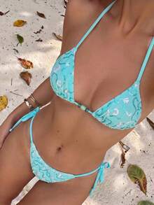 Costavie Swim Vcay 新款奢華優雅亮片比基尼兩件套 - 藍色 - 查看 2