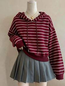 Lalippa Striped Digital Print Fashion Minimalist Drop Shoulder Hooded Long Sleeve Sweatshirt, Gift For Friends - Multicolor - View 1