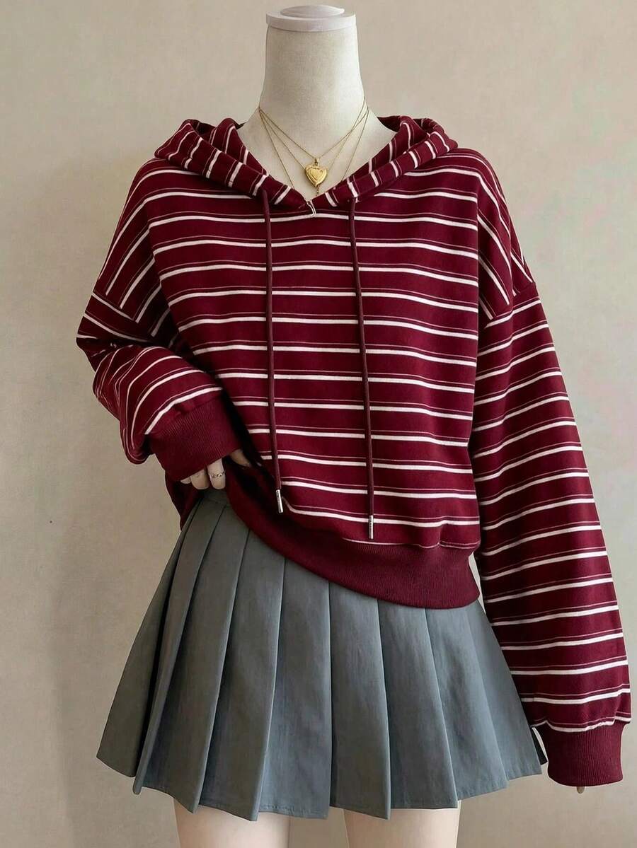 Lalippa Striped Digital Print Fashion Minimalist Drop Shoulder Hooded Long Sleeve Sweatshirt, Gift For Friends - Multicolor - View 1