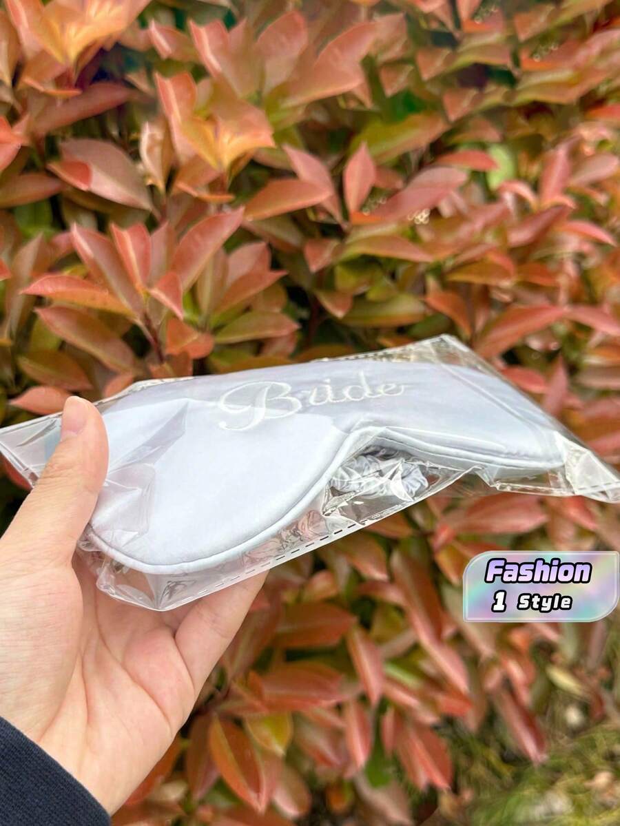 1PC Silver "Bride" Eye Mask For Wedding Parties – Embroidered Logo Style, Made Of Soft Polyester Satin; Silver Eye Mask, Suitable For Nap & Light-Blocking Sleep Use - Silver - View 1