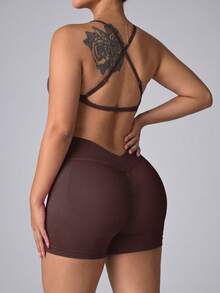 Dewbera Dewbera Women's Plus Size Solid Color Camisole Top And High Waist Shorts Casual Daily Sports Set - Coffee Brown - View 6