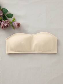 SHEIN Minimalist Solid Color Wireless Padded Bandeau Bra - Apricot - View 6