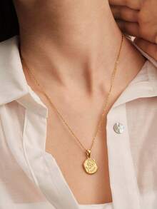 Vandermere 1pc 18K Gold Plated Stainless Steel Rose Flower Pendant Necklace, Vintage Elegant Round Snake Chain, Long-Lasting Color, Hypoallergeni - Golden - View 3