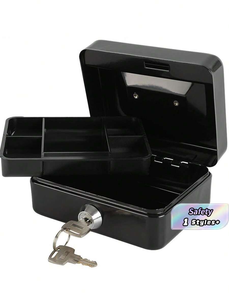 Black Metal Cash Box With Anti-Theft Combination Lock, Detachable Tray For Storing Cash, Coins And Valuable Items, Lightweight And Compact, Sturdy Metal Material, Strong Durability, Suitable For Stores, Offices And Homes, Used For Storing Cash - Black - View 1
