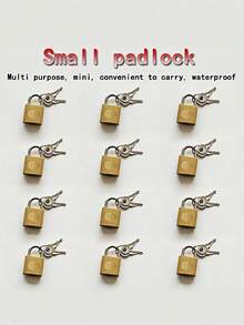 10pcs Mini Padlock, 25mm Wide Anti-Theft Lock, Suitable For Cabinets, Milk Cartons, Luggage, Dorm Lockers, Drawers - Each Lock Comes With 2 Keys - Gold - View 7
