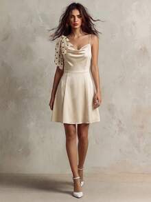 Franclia Women's Fashion Summer Party Bow Tie Strap Dress White  Polka Dot Bow Vintage Dress Polka Dot Bow Dress - Apricot - View 8