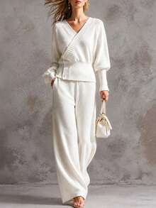 LUMIGAL New Soft Elegant Knit Cardigan And Knit Pants Casual 2 Pieces Set - Apricot - View 1