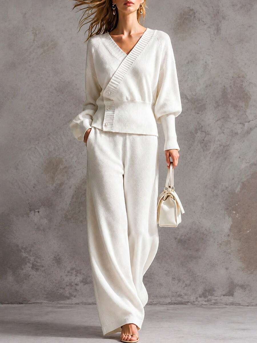 LUMIGAL New Soft Elegant Knit Cardigan And Knit Pants Casual 2 Pieces Set - Apricot - View 1