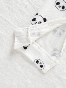 SHEIN 2件套男婴熊猫印花针织长袖连体衣和3D立体耳朵帽套装，适合春、秋、冬季穿着。 - 黑與白 - 查看 10