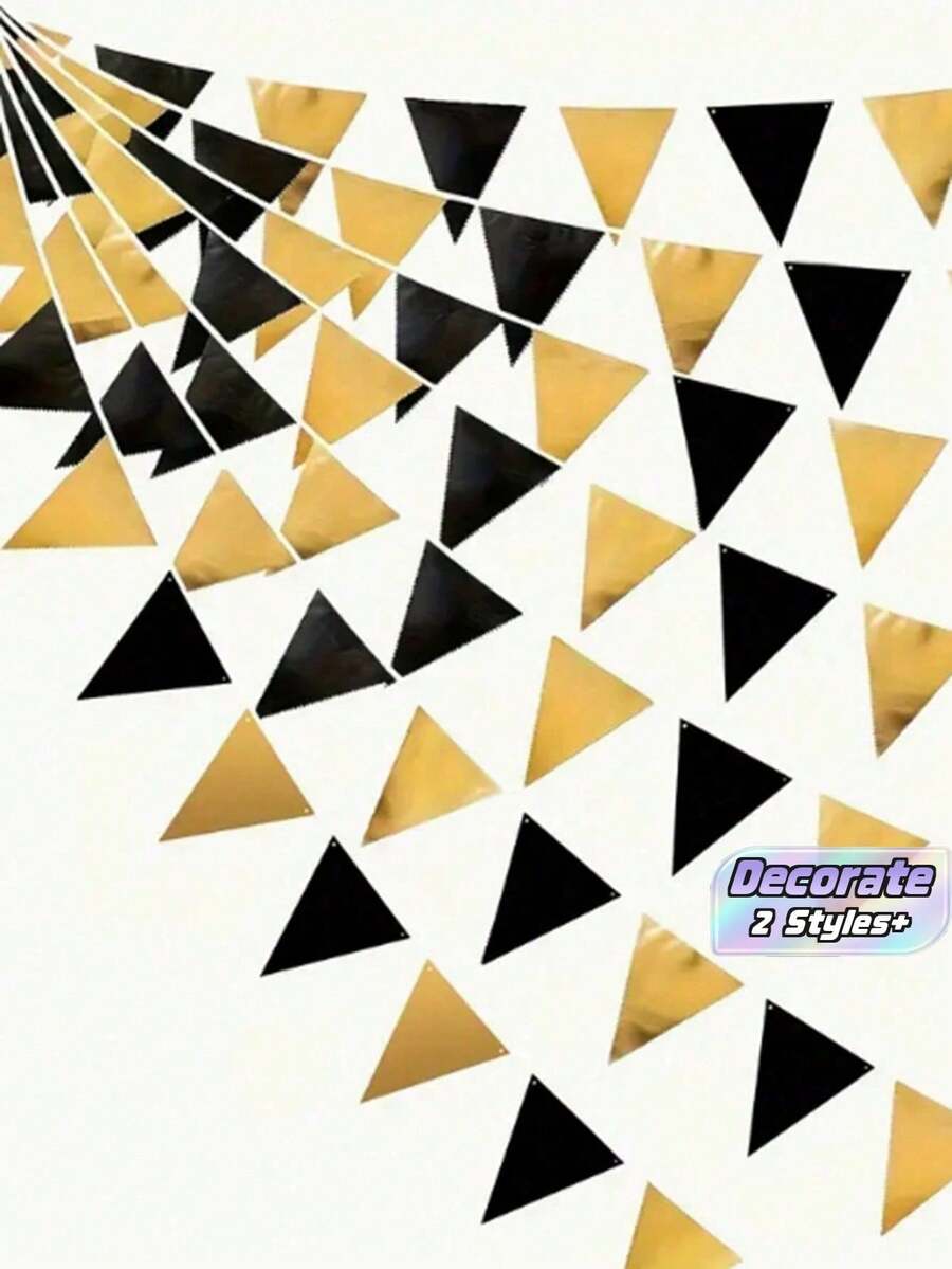 10/20pcs Black & Gold Party Decorative Triangle Pennant Banners, Metal Fabric Colorful Flags Garland, Suitable For Birthday, Graduation, Anniversary, Wedding, New Year, Engagement Party Supplies - multicolor - View 1