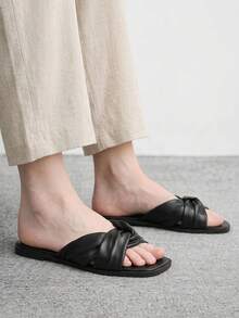 CUCCOO CHICEST 女款軟底扭結拖鞋 平底百搭通勤沙灘鞋 - 黑色 - 查看 5