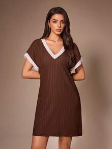 Lazeform Women's Casual Knit Textured Jacquard Nightgown - Coffee Brown - View 5