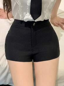 Dazy Tall Women's Fitted Elegant Basic Casual Shorts Going Out Night Black Summer - Black - View 8