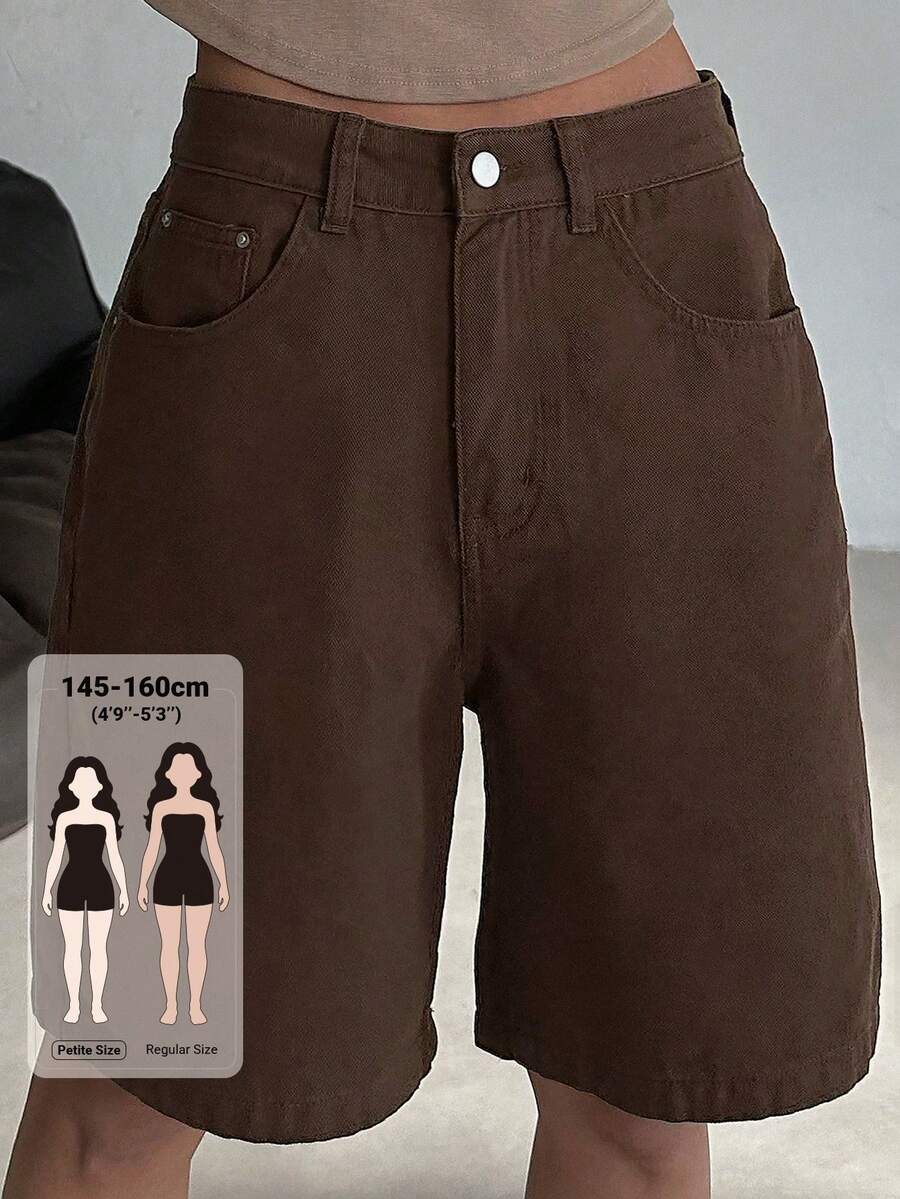 Livesso Petite 女款休閒牛仔短褲 夏季日常日穿 深褐色 - 棕色 - 查看 1