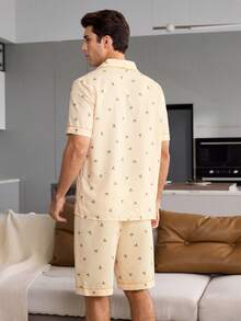 CoupledUp Men's Casual Bubble Crinkle Plaid Lemon Print Open Front Pajama Set - Yellow - View 3