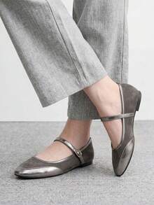 CUCCOO BIZCHIC Elegant Minimalist Square Toe Flat Shoes, Casual Minimalist Comfortable Flats For Women, Suitable For Commuting And Formal Occasions - Dark grey, - View 3