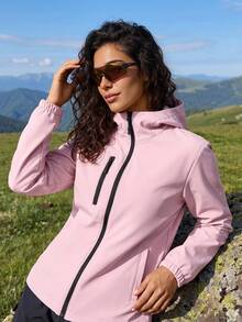 Exploreva Exploreva Women's Long Sleeve Zipper Front Hooded Outdoor Rain Jacket - Pink - View 7