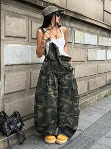 SHEIN 女款迷彩休閒日常穿著牛仔吊背褲 - 彩色 - 查看 4