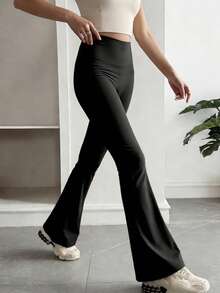 DAZY Legging Kasual Slim Fit Warna Polos Pinggang Tinggi Model Mengembang, Serbaguna untuk Pakaian Sehari-hari dan Sekolah - Hitam - View 4