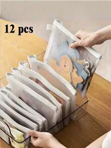 12pcs Large Capacity Three Sizes Transparent Mesh Waterproof Portable Zipper Pouches File Holders Briefcase Jigsaw Storage Graduation Office Travel Daily Organizer - White - View 8