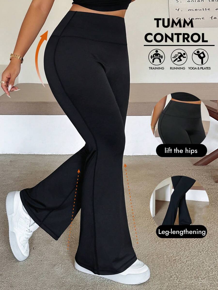 Dazy Plus Slim Fit Solid Color Flattering Flare Leggings Black Versatile Casual Spring Summer Autumn New Arrival - Black - View 1