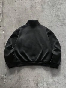 AXEPEAK 男士休閒百搭純色半拉鍊立領運動衫 - 黑色 - 查看 2