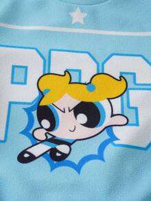 THE POWERPUFF GIRLS X SHEIN Set Baju Sweatshirt Lengan Panjang dan Celana Panjang Model Lebar untuk Bayi Perempuan dengan Motif Kartun Lucu - Biru - View 4
