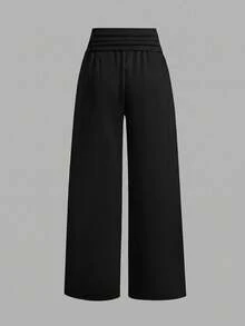 SHEIN Celana Jogging Kasual Longgar Berkerut Warna Hitam untuk Remaja Perempuan - Hitam - View 7