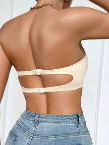 SHEIN Minimalist Solid Color Wireless Padded Bandeau Bra - Apricot - View 5