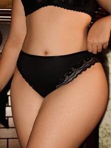 Divavoom 1pc Lace Patchwork Hollow Heart Ring Sexy Plus Size Triangle Panties For Women - Black - View 5