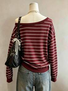 Lalippa Striped Digital Print Fashion Minimalist Women's Large Scoop Neck Long Sleeve Sweatshirt, Friend's Gift - Multicolor - View 2