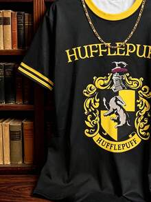 HARRY POTTER X SHEIN Manfinity Campus Court 男士圓領字母印花休閒日常短袖T恤 - 彩色 - 查看 2