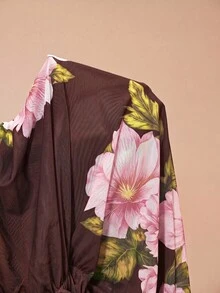 Arave Top ajustado sexy transparente con cuello asimétrico y estampado floral - Café integral - Ver 7