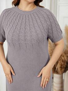 Lacomfia Plus Size Casual Solid Color Knit Dress For Autumn/Winter - Dusty Purple - View 6