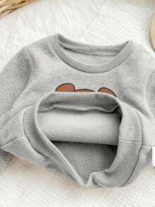 Newborn Baby Autumn/Winter Cute Cartoon Pattern Long Sleeve Sweatshirt & Pants Set - Light Grey - View 6