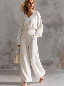LUMIGAL New Soft Elegant Knit Cardigan And Knit Pants Casual 2 Pieces Set - Apricot - View 5