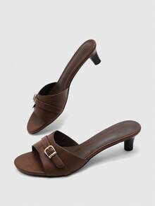 CUCCOO BIZCHIC Zapatos de mujer con punta redonda, sandalias de tacón alto elegantes de color marrón para ir al trabajo, uso casual de primavera y verano con estilo Old Money - Marrón Chocolate - Ver 10