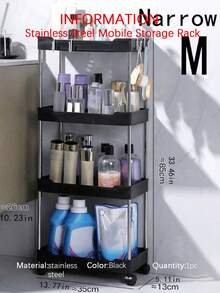1pc 3/4-Tier Narrow Rolling Storage Cart For Bathroom - Stainless Steel Bracket Mobile Storage Rack, Easy-Sliding Wheels, Multi-Functional Gap Storage Rack, Suitable For Bathroom Organizers, Mobile Storage Cart | Modern Storage Solution - Multicolor - View 12