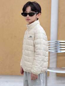 DAZY Tween Boy Winter Casual Versatile Solid Color Jacket - Beige - View 4