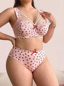 Nora Wilde 2pcs Lace Patchwork Plus Size Underwire Bra & Panty Set - Pink - View 5