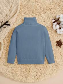 SHEIN 兒童嬰兒長袖高領套頭可愛秋季毛衣 - 霧霾藍 - 查看 6