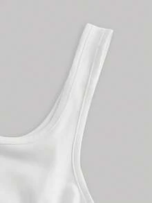 SHEIN MOD Top para mujer color albaricoque unicolor, sin mangas, con cubierta de malla - Blanco - Ver 4