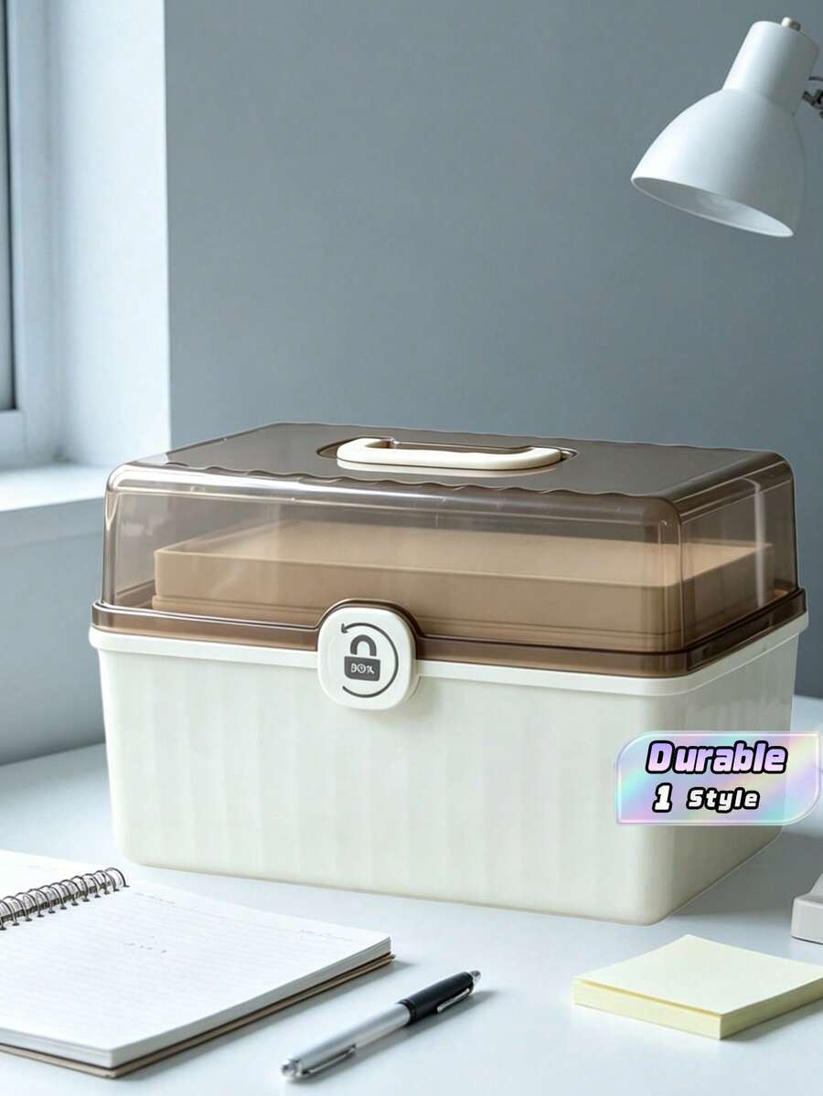 3-Tier Portable White Plastic Storage Box With Handle – Multi-Layer Medicine Organizer & First Aid Kit, Dustproof Household Medical Kit - White - View 1