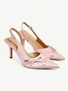 CUCCOO CHICEST Pink Satin Bow Wedge Sandals Women's Head Open-Toe Ankle Buckle Summer Commuter Shoes - Pink - View 2
